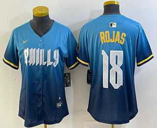 Women%27s Philadelphia Phillies #18 Johan Rojas Blue 2024 City Connect Limited Stitched Jersey